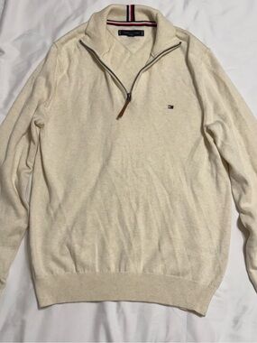 Tommy Hilfiger Men's Cream Quarter-Zip Sweater